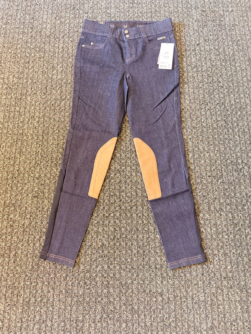 Kerrits Kids Stretch Denim Knee Patch Breeches XL NWT Equestrian Riding Pants